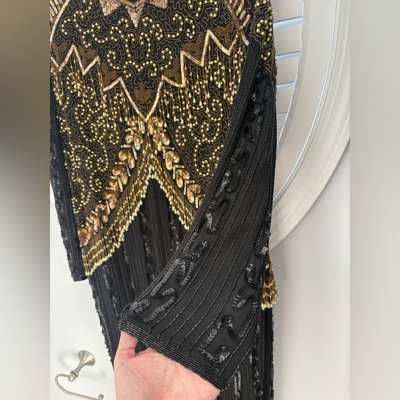 Rosita vintage black silk fully beaded and sequined long-sleeve evening gown 3X - Picture 8 of 16